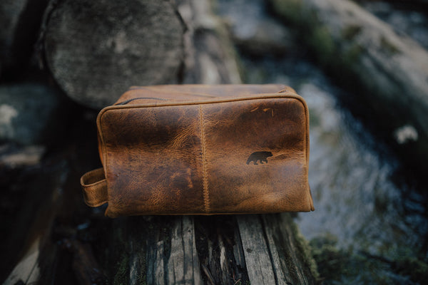 Bison Leather Dopp Bag - Shaving or Toiletry Travel Bag - Hanks Belts