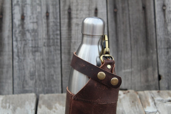 Leather Water Bottle Holder Dark Walnut | Kodiak Leather Co.
