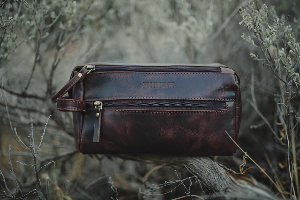 Leather Toiletry Bag Dark Walnut