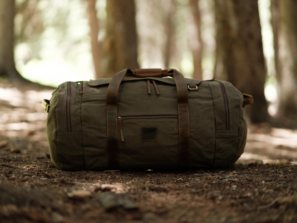 canvas leather travel duffel bag 85L Nomad Canvas Duffel Vintage Sage