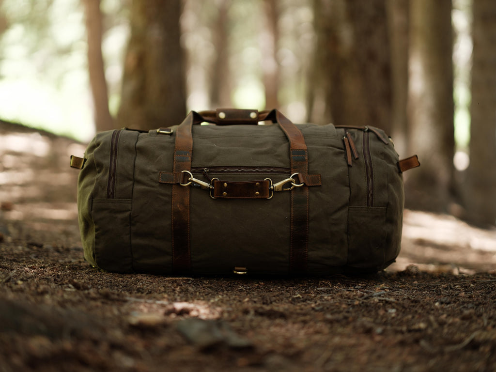 aok7703 leather duffel backpack 85L Nomad Canvas Duffel Vintage Sage