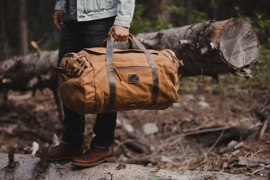 Canvas leather duffle deals