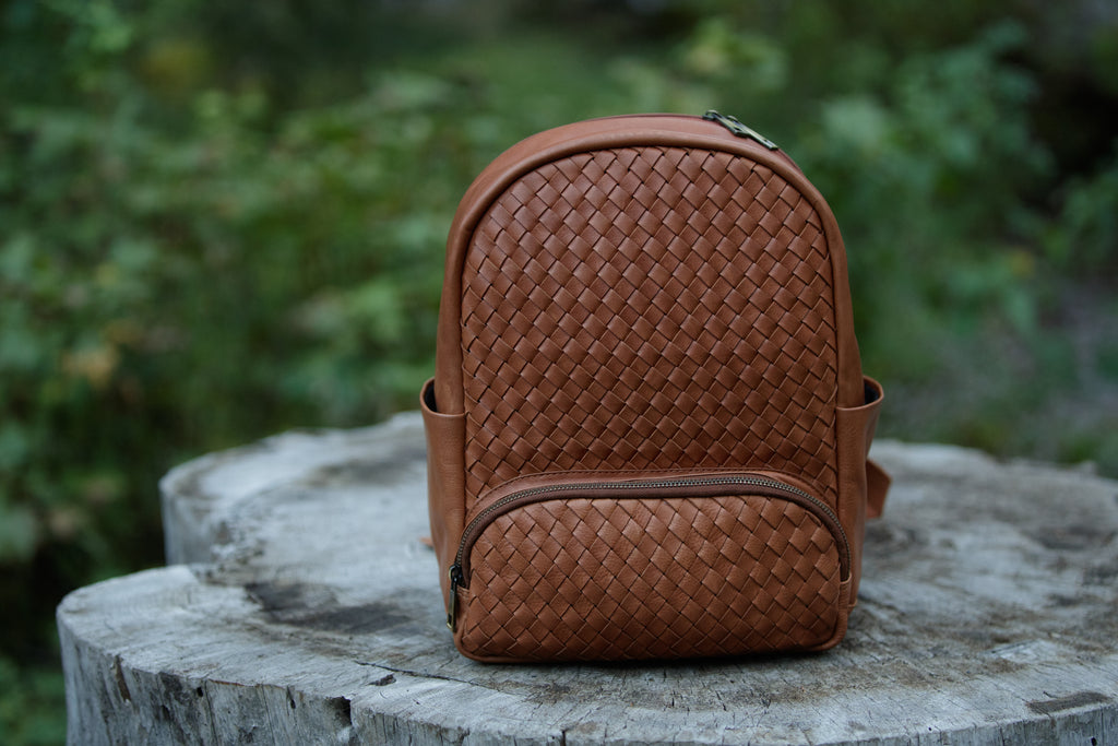 Mini Woven Backpack Kodiak Leather