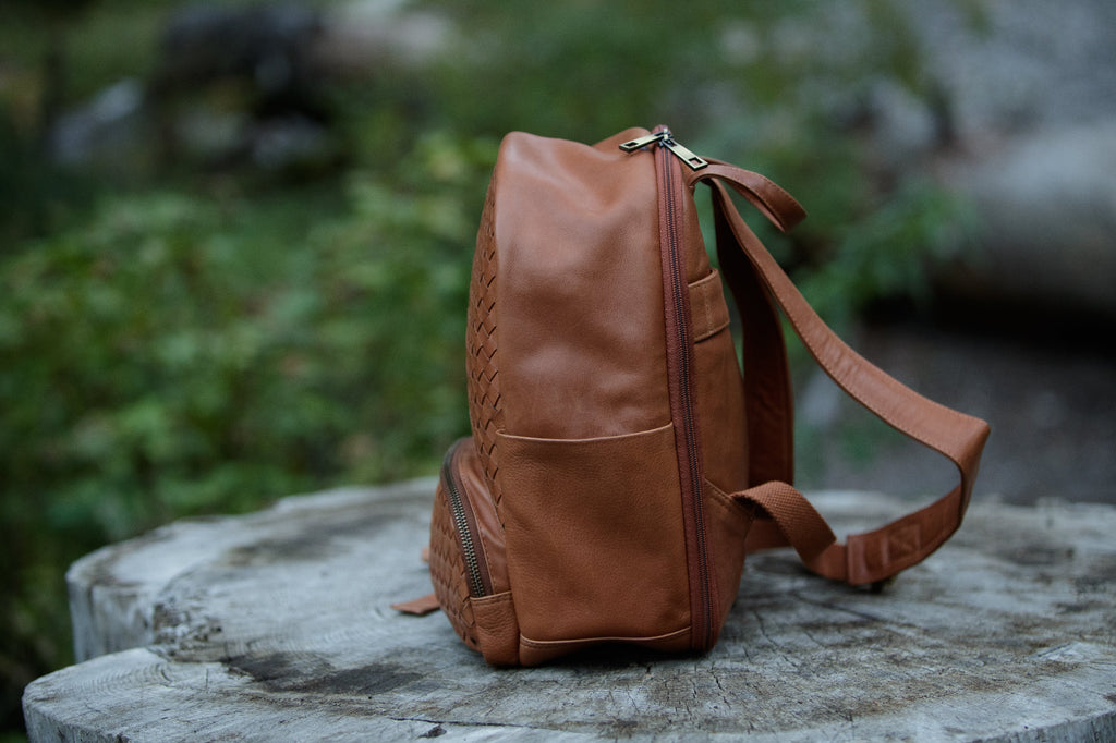 brown leather small backpack mens Mini Woven Backpack – Kodiak Leather