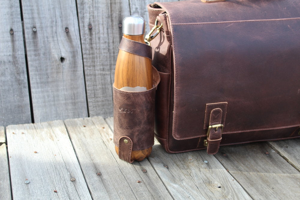 jansport messenger bag water bottle holder Leather Water Bottle Holder Dark Walnut