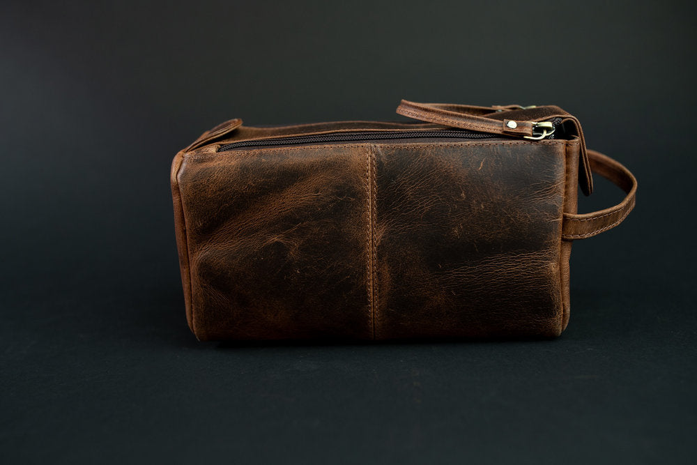 genuine leather toiletry travel bag men Leather Toiletry Bag Mid Brown