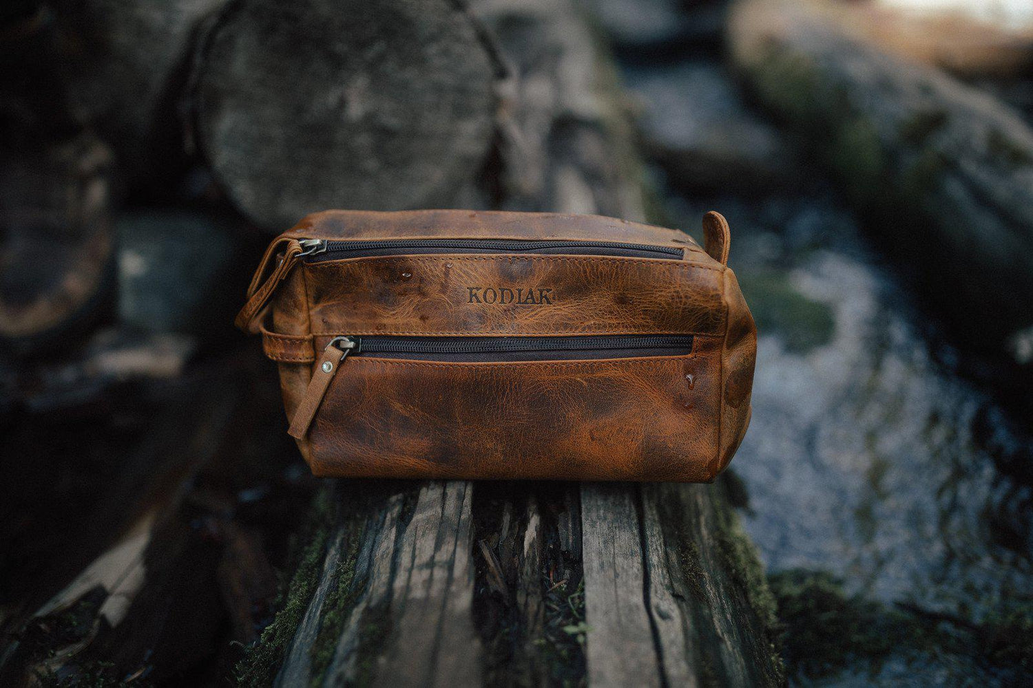 Double Pocket Leather Toiletry Bag