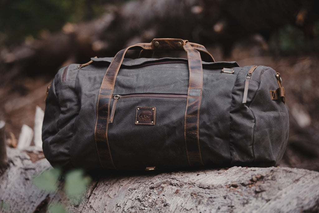 Tooled outlet Leather and Canvas Duffel Bag